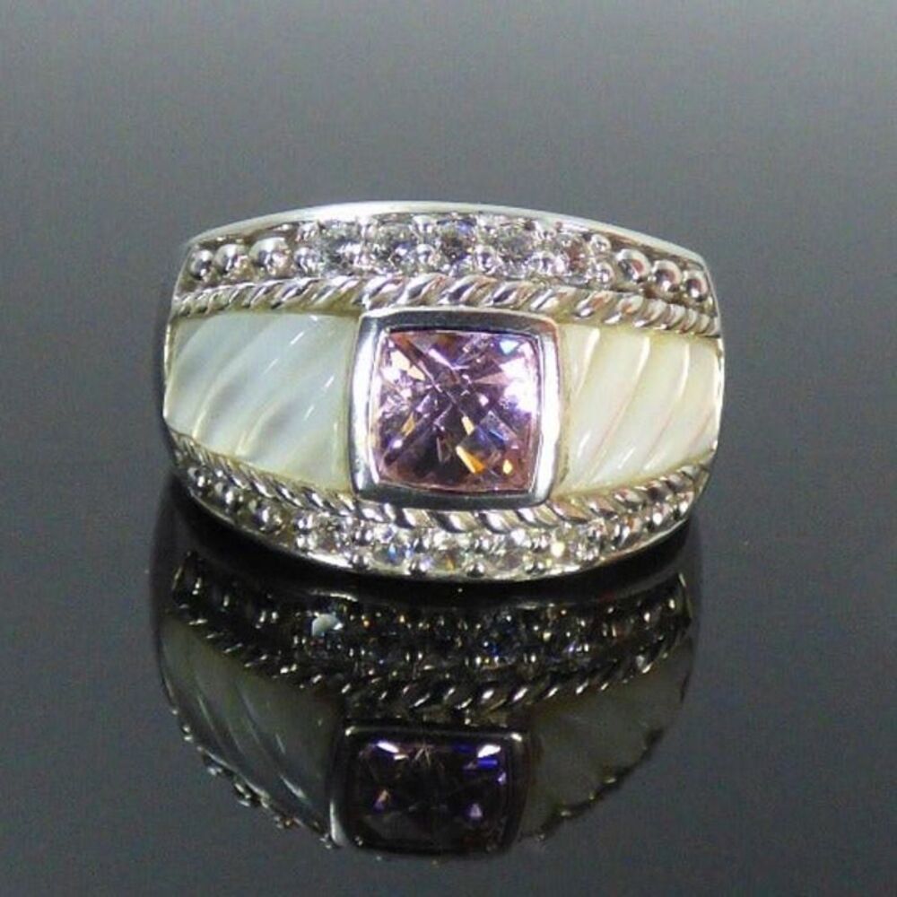 Judith Ripka Mother Pearl Pink Ring Sz 9.5